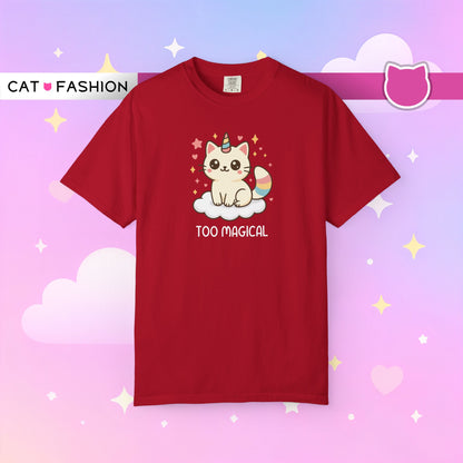 T-Shirt: Too Magical - Cute Unicorn Cat Kawaii Tee for Girls, Teens & Cat Lovers - Pastel Aesthetic Unisex Graphic Shirt