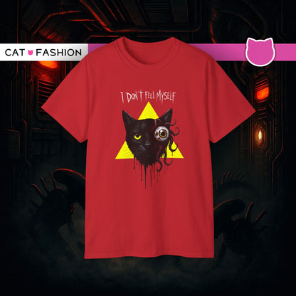T-Shirt: I Don’t Feel Myself – Alien Horror Cat Graphic Tee – Creepy Gothic Unisex Shirt for Halloween & Sci-Fi Fans