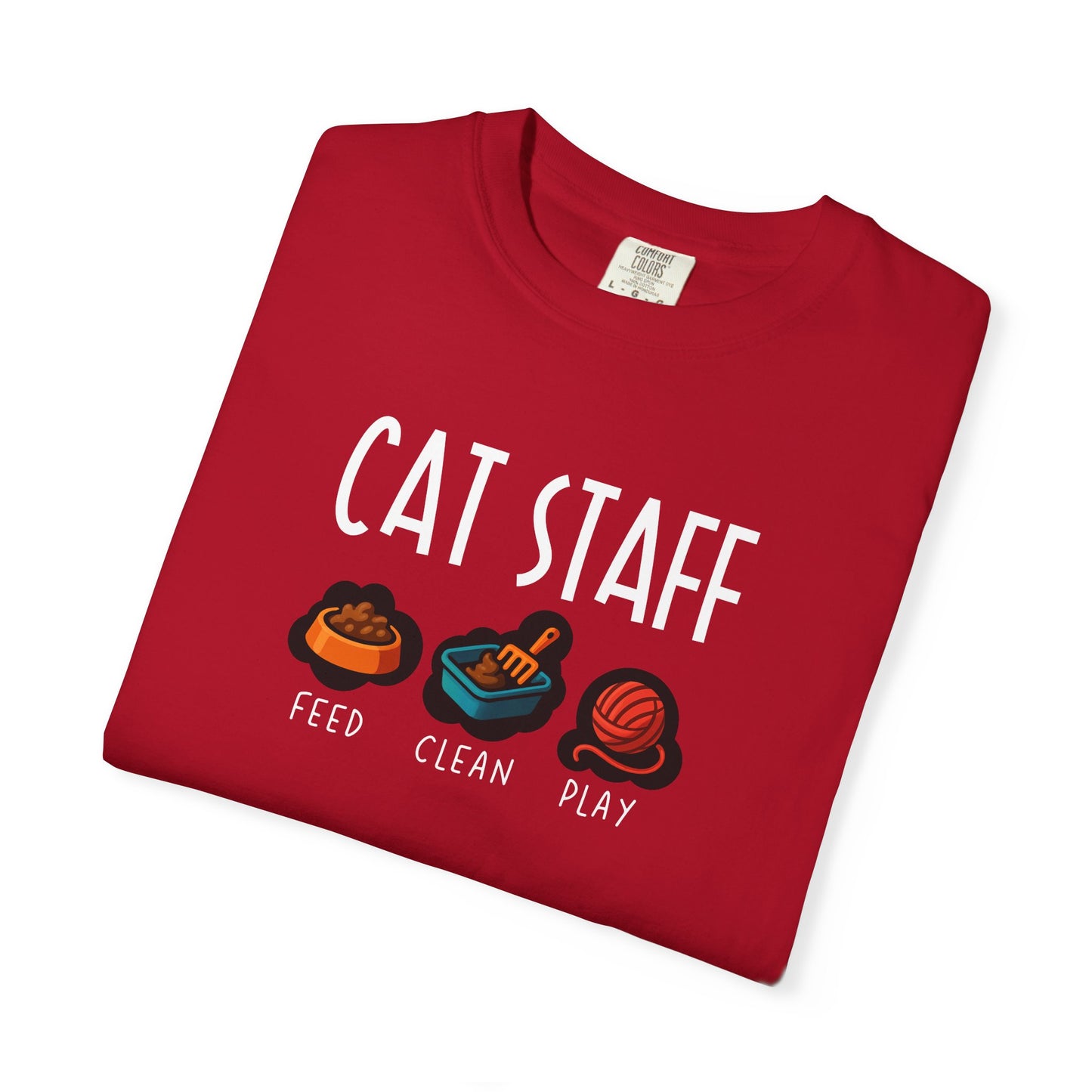 T-Shirt: Cat Staff Duties – Funny Pet Parent Graphic Tee – Cute Unisex Shirt Who Serve Their Furry Boss