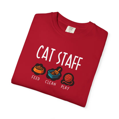T-Shirt: Cat Staff Duties – Funny Pet Parent Graphic Tee – Cute Unisex Shirt Who Serve Their Furry Boss