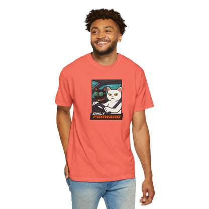 T-Shirt: Only Forward – Funny Cats Driving Graphic Tee – Cool Meme Shirt for Road Trip Fans