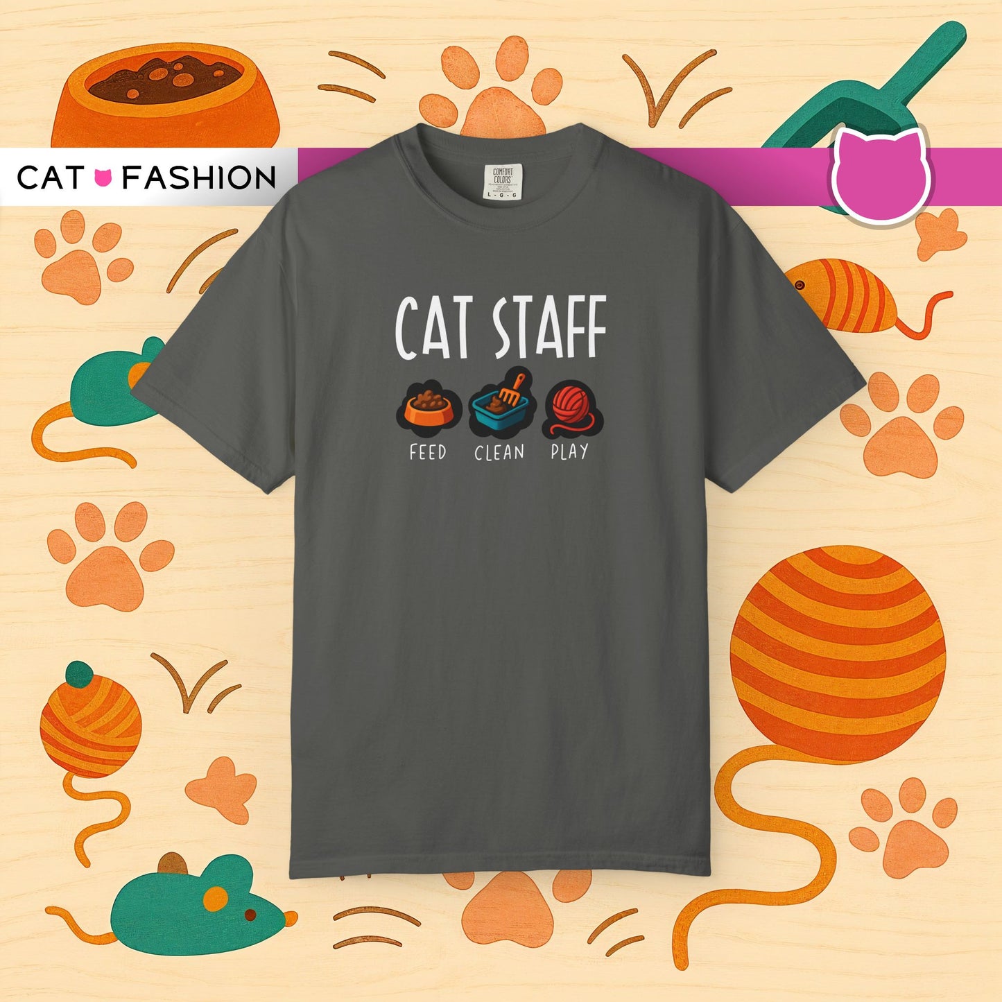 T-Shirt: Cat Staff Duties – Funny Pet Parent Graphic Tee – Cute Unisex Shirt Who Serve Their Furry Boss